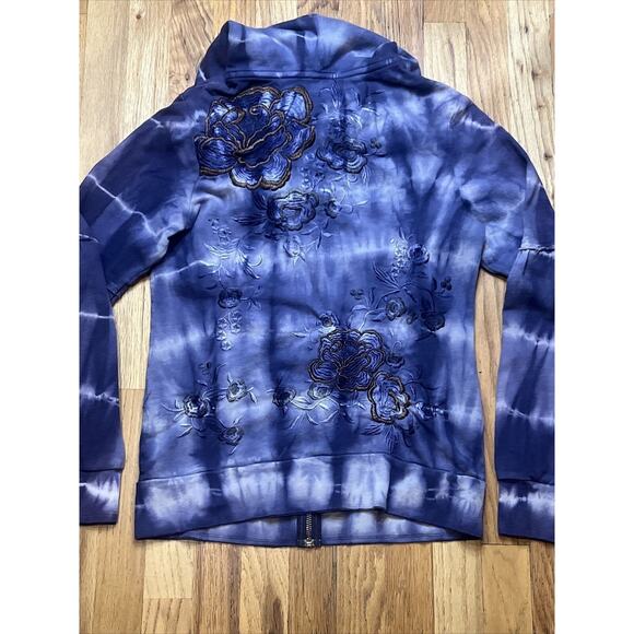 Free People Hoodie Womens Medium Full Zip Embroidery Tie Dye Purple BOHO - Picture 5 of 8